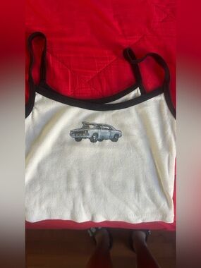Aeropostale White Ribbed Tank with Black Trim